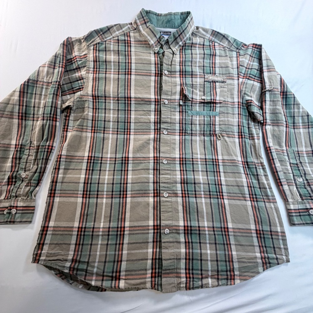 Columbia PHG Plaid Fishing Hunting Shirt Mens Large Vented Roll Tab Cotton